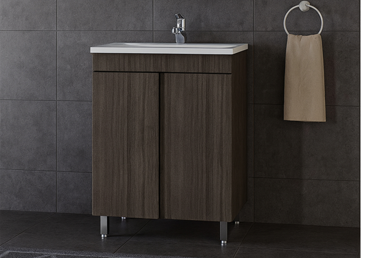 Απεικονίζεται ο πάγκος και ο νιπτήρας του επίπλου μπάνιου